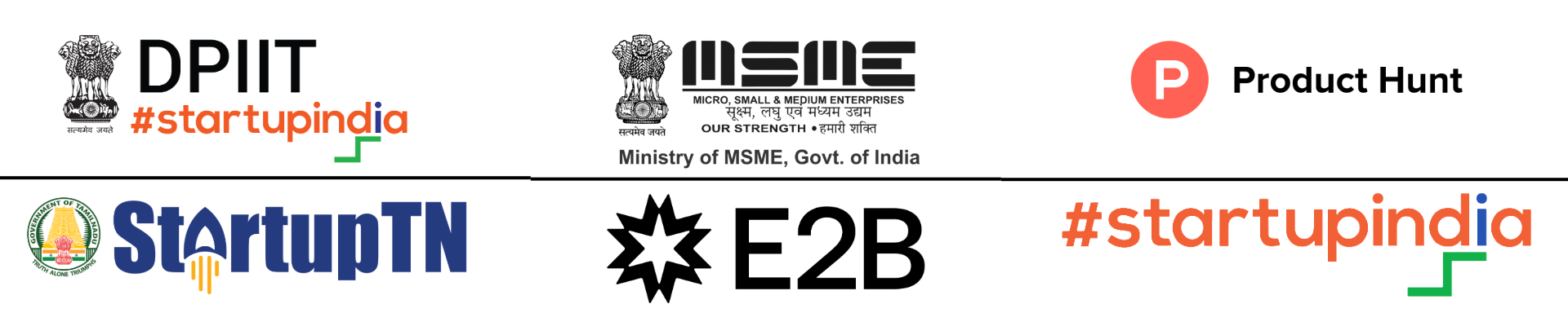 Startup India, Tamil Nadu Startup, MSME, GST Registered Logos